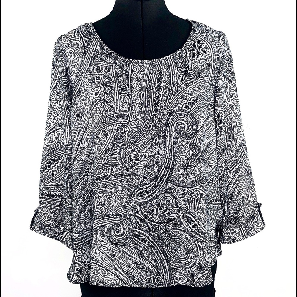 NY Collection Petite Black/White Paisley Lg Tunic